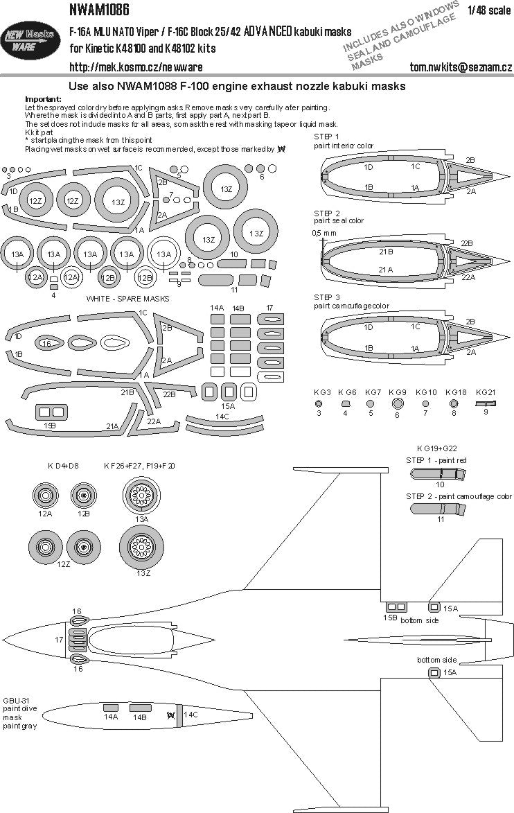 New Ware NWAM1086 1:48 F-16A MLU / F-16C Block 25/42 Advanced Masks