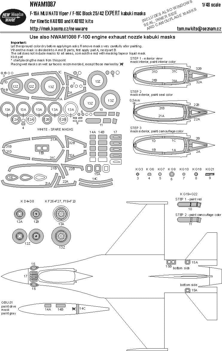 New Ware NWAM1087 1:48 F-16A MLU / F-16C Block 25/42 Expert Masks