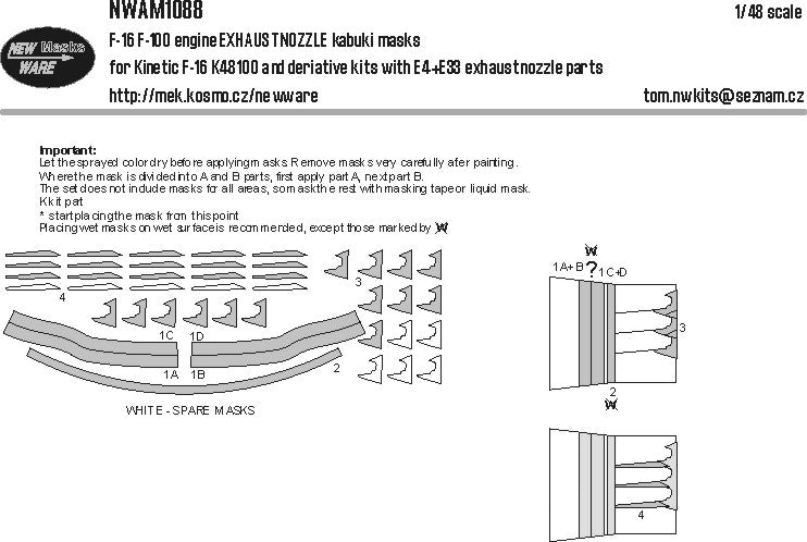 New Ware NWAM1088 1:48 F-16A F-100 Exhaust Nozzle Kabuki Masks
