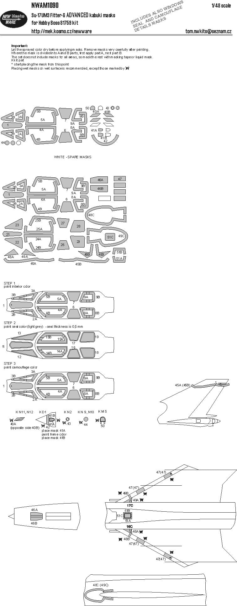 New Ware NWAM1090 1:48 Su-17UM3 Fitter-G Advanced Kabuki Masks