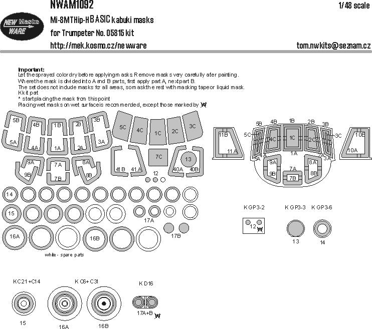 New Ware NWAM1092 1:48 Mil Mi-8MT Hip-H Basic Kabuki Masks