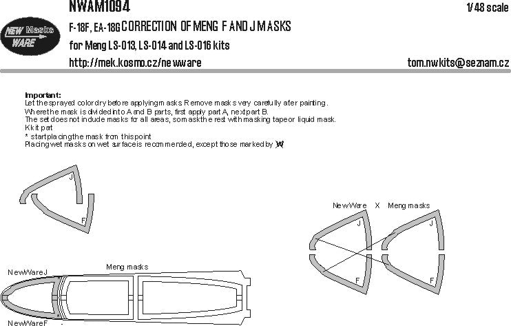 New Ware NWAM1094 1:48 F/A-18F / EA-18G Mask Correction (Meng)
