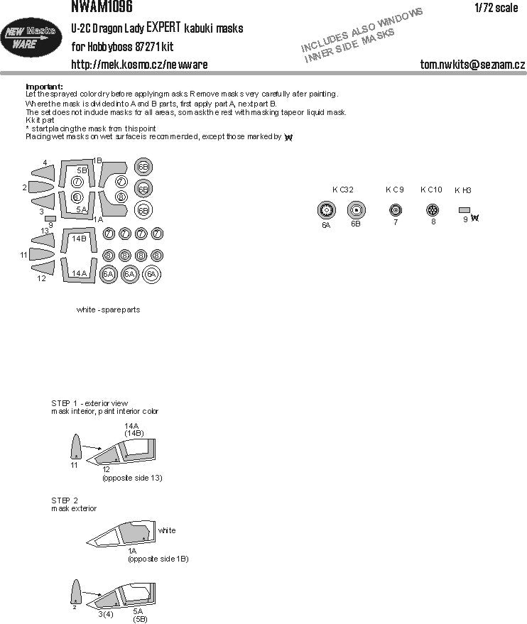 New Ware NWAM1096 1:72 U-2C Dragon Lady Basic Kabuki Masks