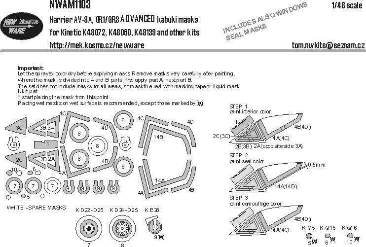 New Ware NWAM1103 1:48 AV-8A Harrier / GR1/GR3 Advanced Masks