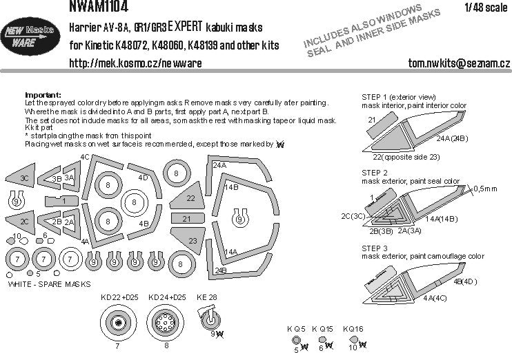 New Ware NWAM1104 1:48 AV-8A Harrier / GR1/GR3 Expert Masks