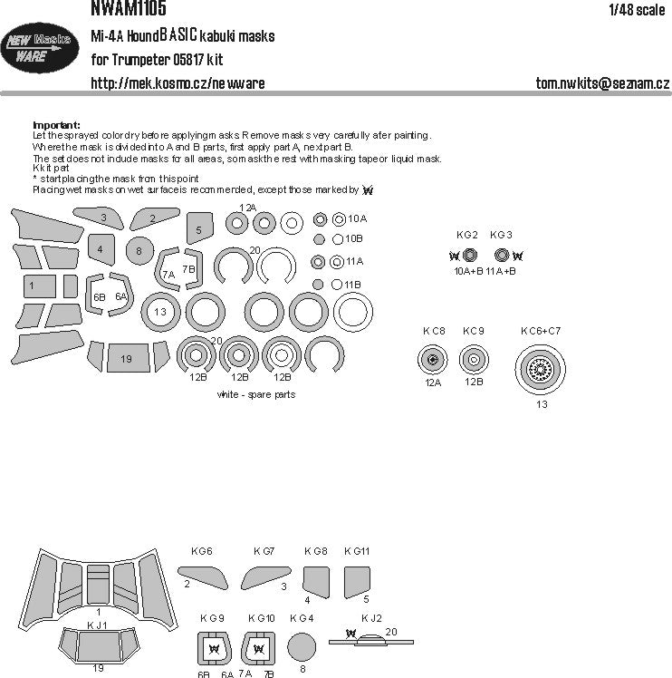 New Ware NWAM1105 1:48 Mil Mi-4A Hound Basic Kabuki Masks