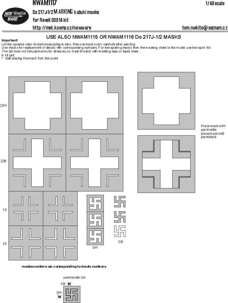 New Ware NWAM1117 1:48 Dornier Do-217J-1/2 national Insignia MARKINGs