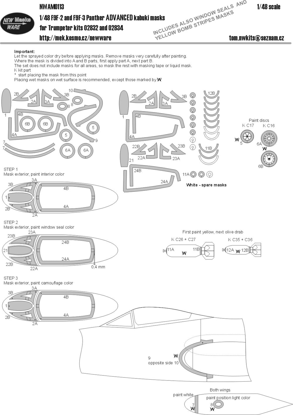 New Ware NWAM0113 1:48 F9F-3 Panther Advanced Kabuki Masks