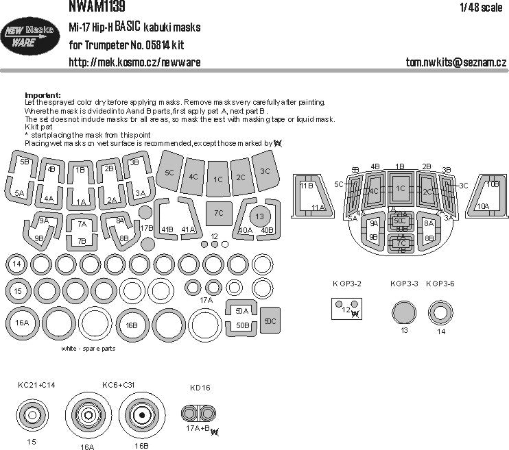 New Ware NWAM1139 1:48 Mil Mi-17 Hip-H Basic Kabuki Masks
