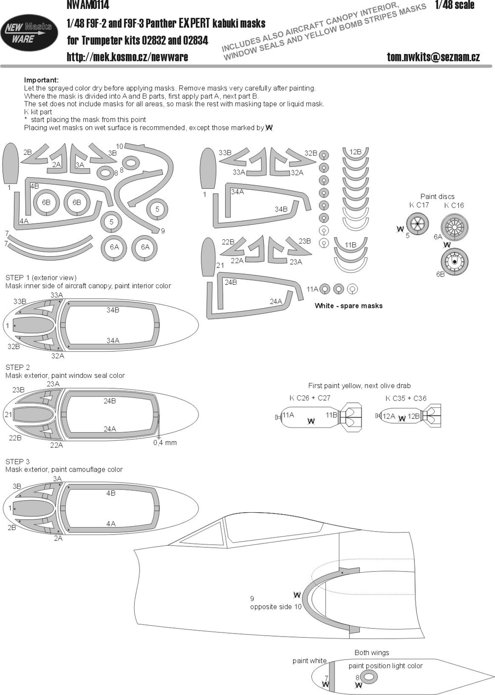 New Ware NWAM0114 1:48 F9F-3 Panther Expert Kabuki Masks