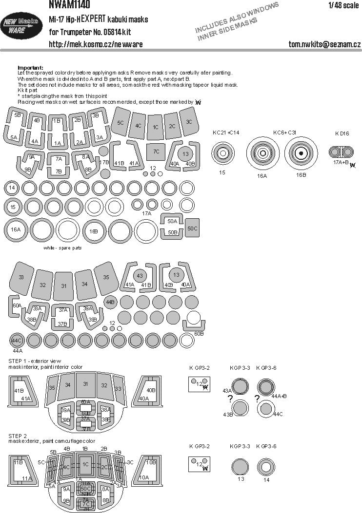 New Ware NWAM1140 1:48 Mil Mi-17 Hip-H Expert Kabuki Masks