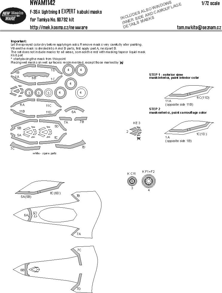 New Ware NWAM1142 1:72 F-35A Lightning II Expert Kabuki Masks