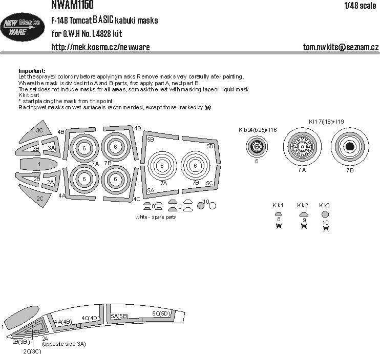 New Ware NWAM1150 1:48 F-14B Tomcat Basic Kabuki Masks