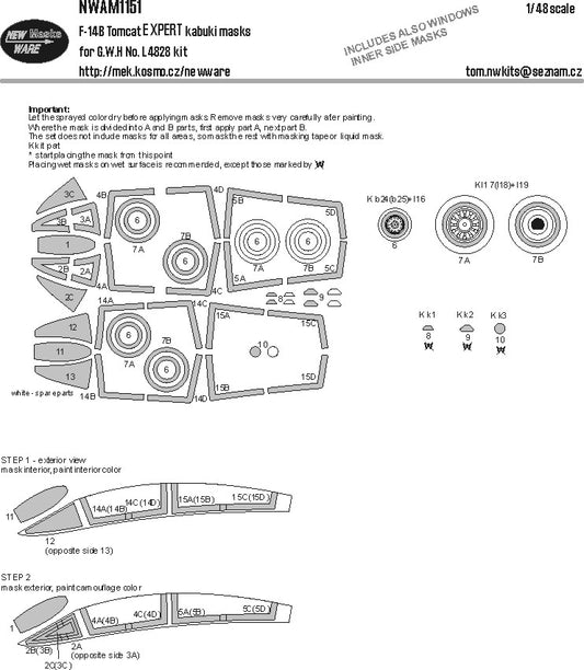 New Ware NWAM1151 1:48 F-14B Tomcat Expert Kabuki Masks