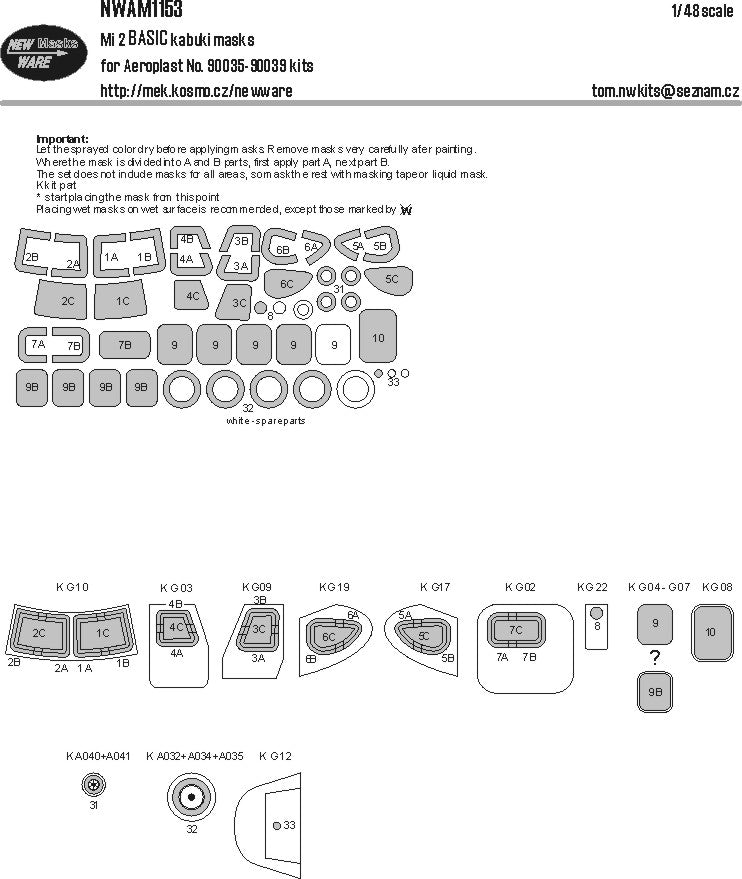 New Ware NWAM1153 1:48 Mil Mi-2 Basic Kabuki Masks