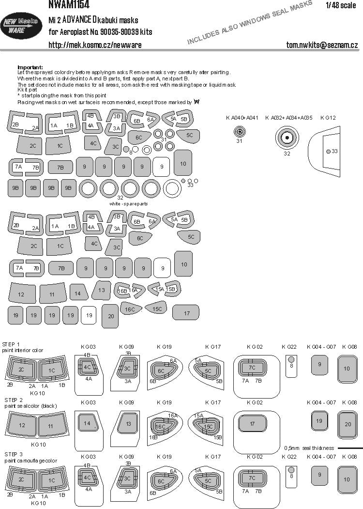 New Ware NWAM1154 1:48 Mil Mi-2 Advanced Kabuki Masks