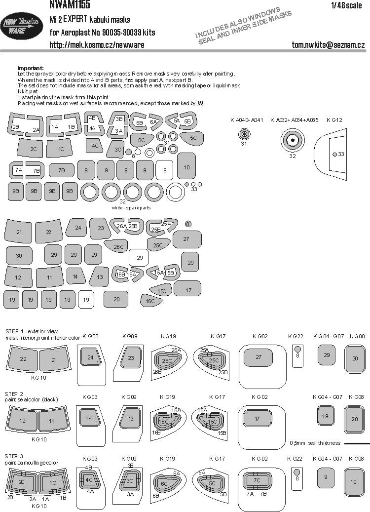 New Ware NWAM1155 1:48 Mil Mi-2 Expert Kabuki Masks