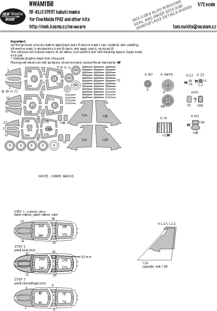 New Ware NWAM1158 1:72 RF-4EJ Phantom Expert Kabuki Masks