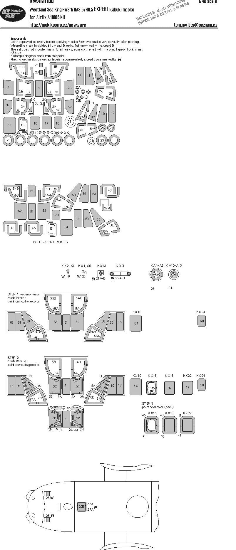 New Ware NWAM1160 1:48 Westland Sea King Expert Kabuki Masks