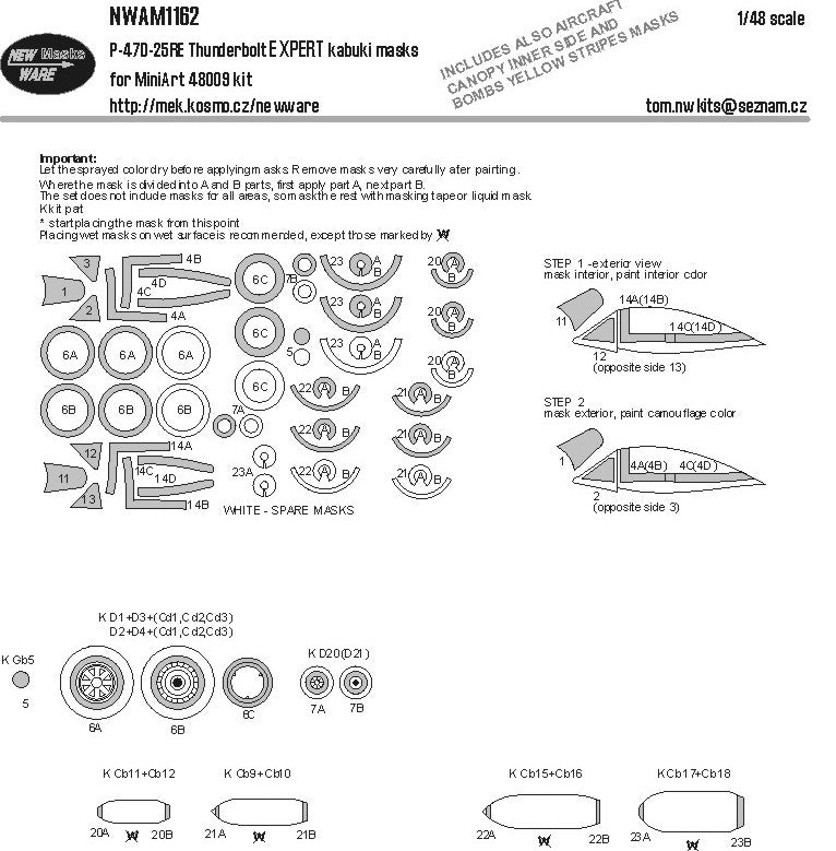 New Ware NWAM1162 1:48 P-47D-25RE Thunderbolt Expert Masks