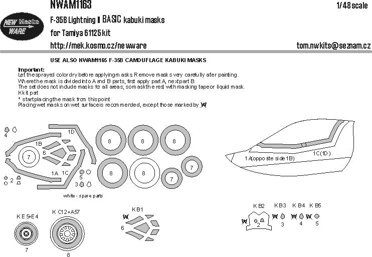 New Ware NWAM1163 1:48 F-35B Lightning II Basic Kabuki Masks