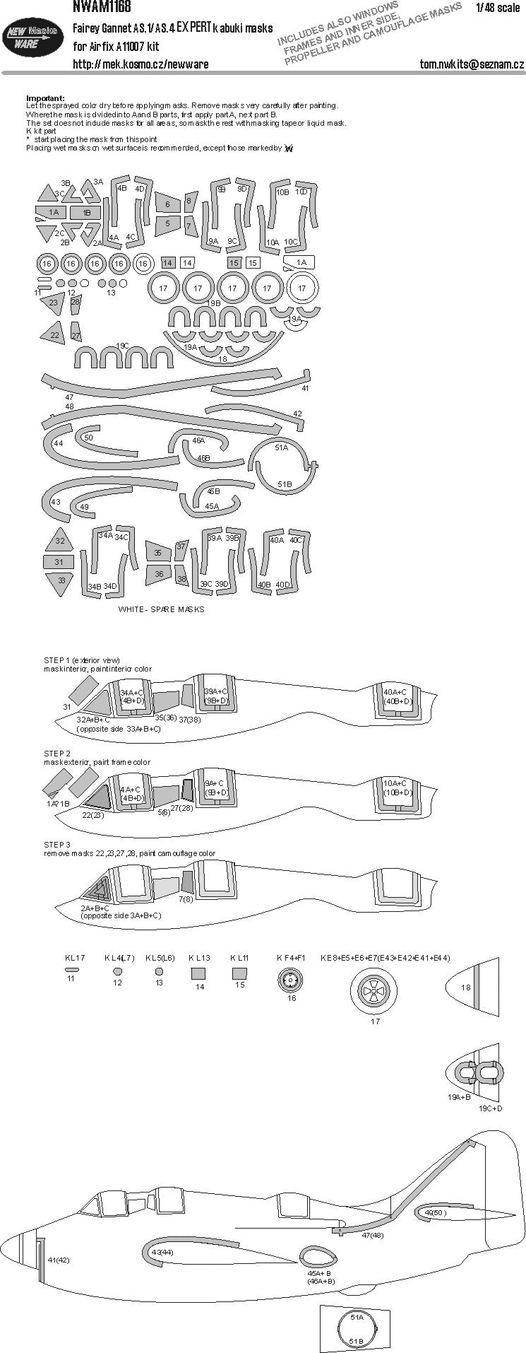 New Ware NWAM1168 1:48 Fairey Gannet AS.1/AS.4 EXPERT kabuki masks
