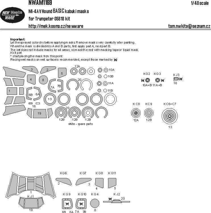New Ware NWAM1169 1:48 Mil Mi-4AV Hound Basic Kabuki Masks