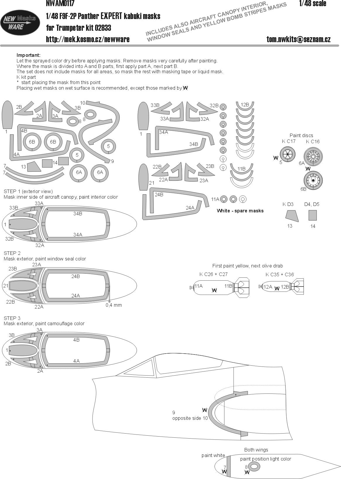New Ware NWAM0117 1:48 F9F-2P Panther Expert Kabuki Masks