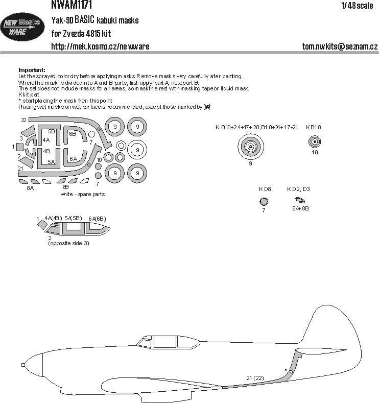 New Ware NWAM1171 1:48 Yak-9D Basic Kabuki Masks