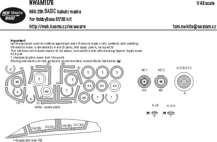 New Ware NWAM1176 1:48 MiG-29K Basic Kabuki Masks