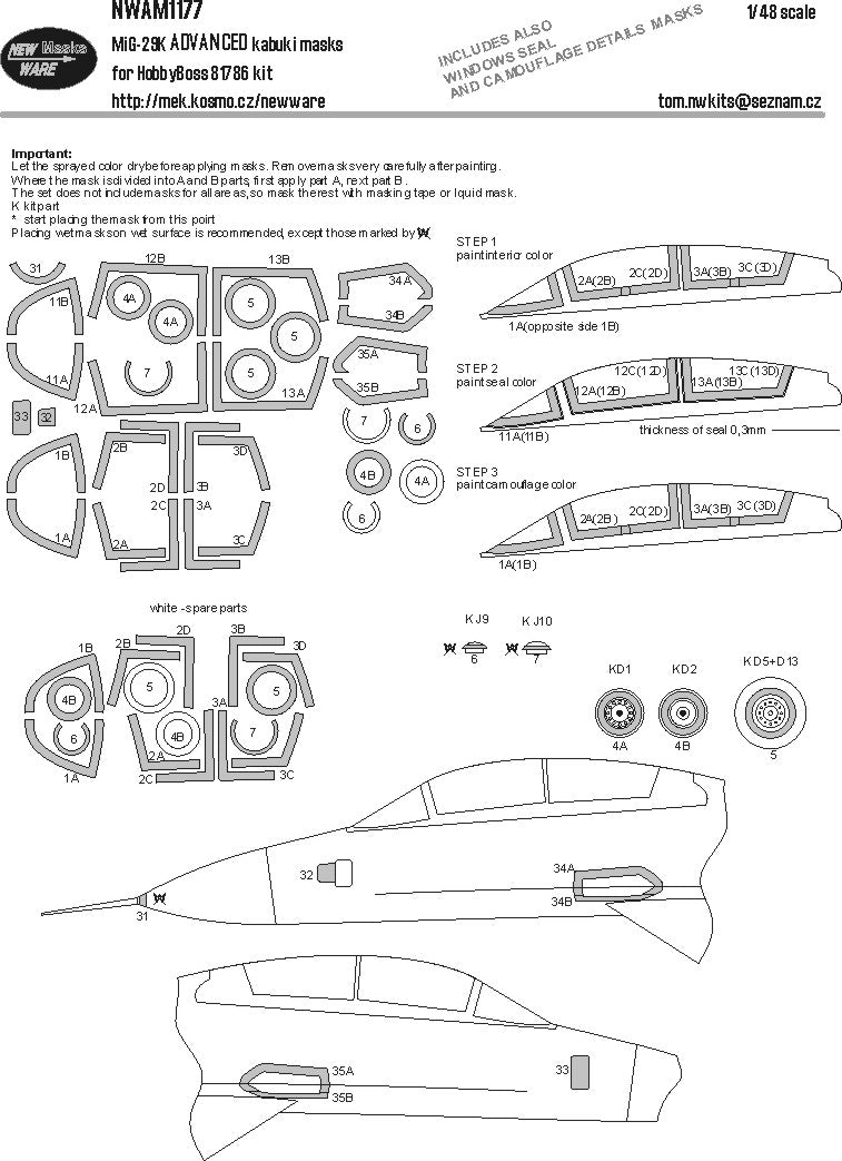 New Ware NWAM1177 1:48 MiG-29K Advanced Kabuki Masks