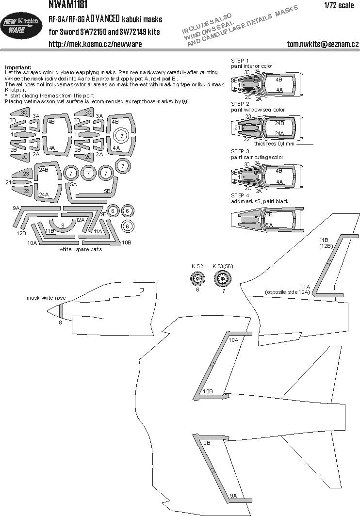 New Ware NWAM1181 1:72 RF-8A/G Crusader Advanced Kabuki Masks