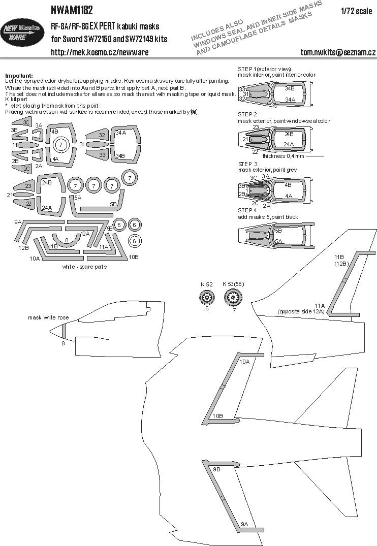 New Ware NWAM1182 1:72 RF-8A/G Crusader Expert Kabuki Masks