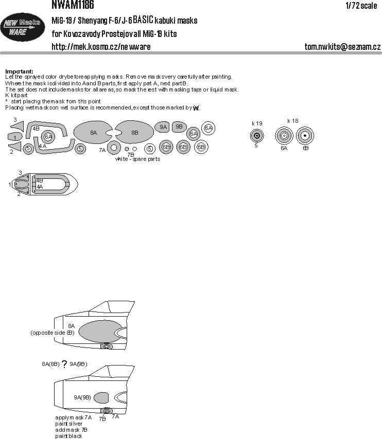 New Ware NWAM1186 1:72 MiG-19 / Shenyang F-6/J-6 Basic Masks