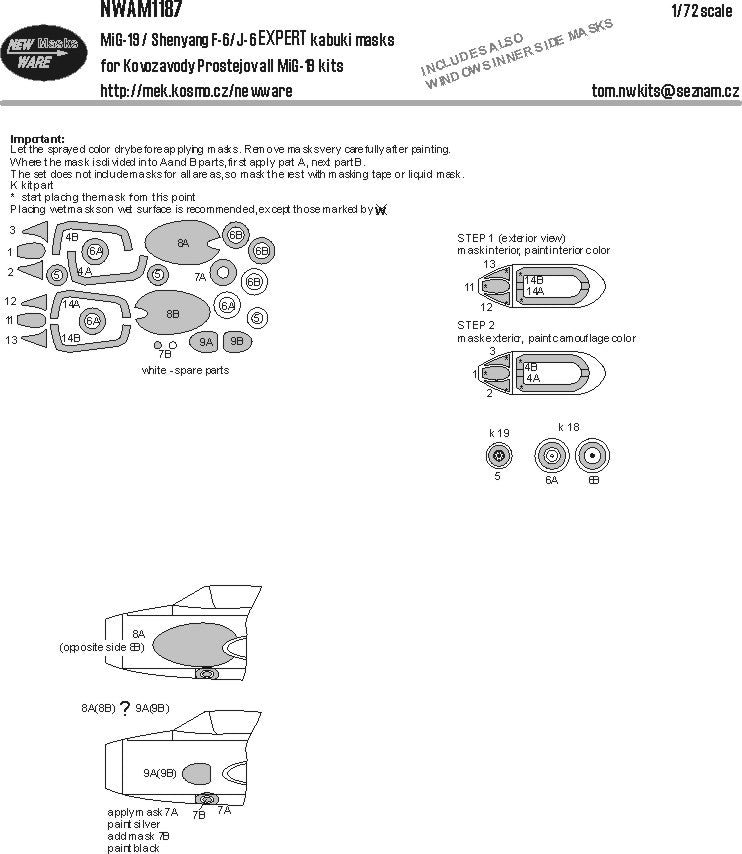 New Ware NWAM1187 1:72 MiG-19 / Shenyang F-6/J-6 Expert Masks