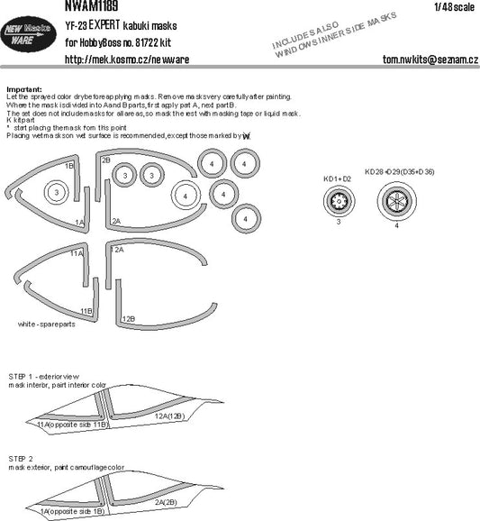 New Ware NWAM1189 1:48 Northrop YF-23 Expert Kabuki Masks