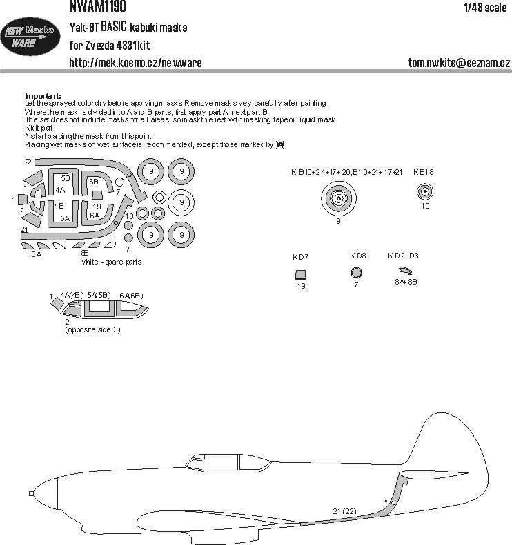 New Ware NWAM1190 1:48 Yak-9T Basic Kabuki Masks