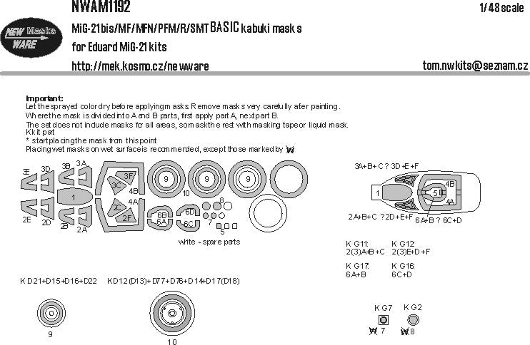 New Ware NWAM1192 1:48 MiG-21bis/MF/PFM/R/SMT Basic Masks
