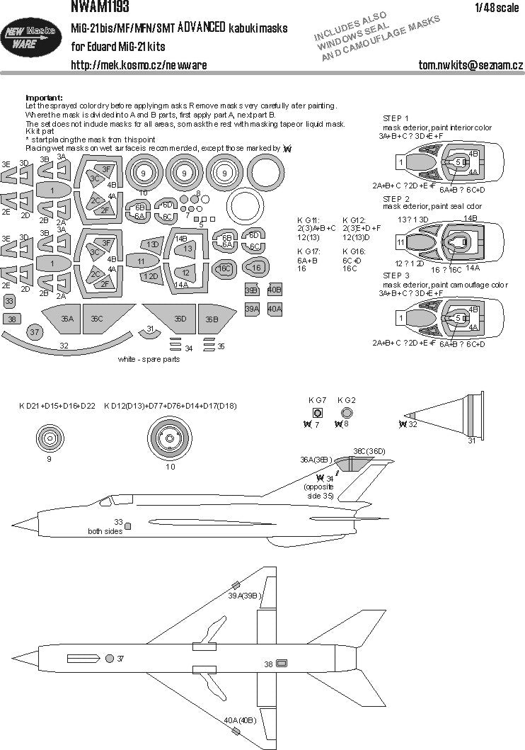 New Ware NWAM1193 1:48 MiG-21bis/MF/PFM/R/SMT Advanced Masks