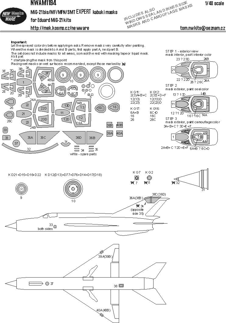 New Ware NWAM1194 1:48 MiG-21bis/MF/PFM/R/SMT Expert Masks