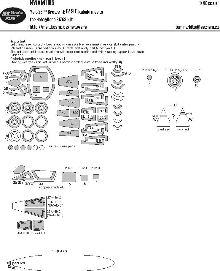 New Ware NWAM1195 1:48 Yak-28PP Brewer-E Basic Kabuki Masks
