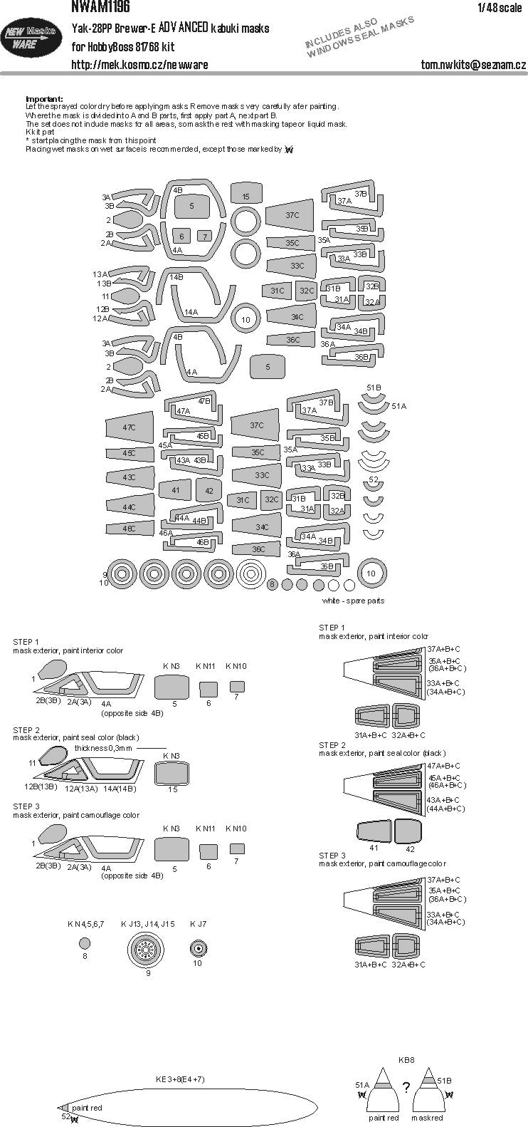 New Ware NWAM1196 1:48 Yak-28PP Brewer-E Advanced Kabuki Masks