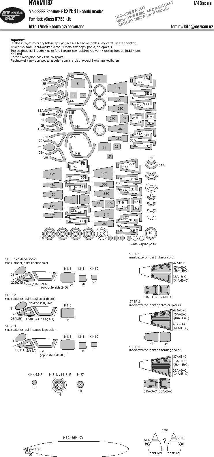 New Ware NWAM1197 1:48 Yak-28PP Brewer-E Expert Kabuki Masks