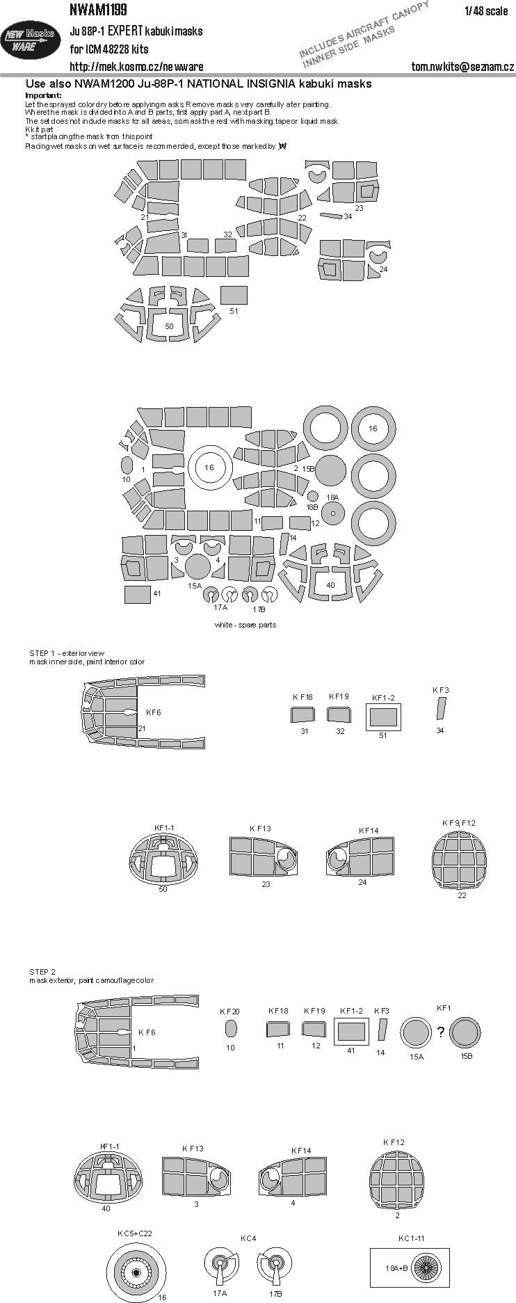 New Ware NWAM1199 1:48 Junkers Ju-88P-1 Expert Kabuki Masks