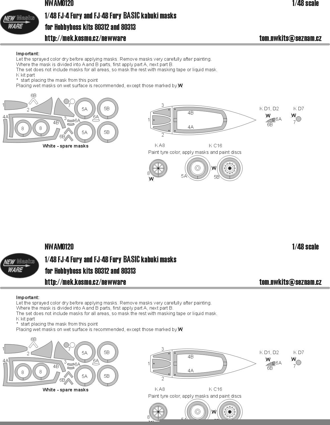 New Ware NWAM0120 1:48 FJ-4/FJ-4B Fury Basic Kabuki Masks
