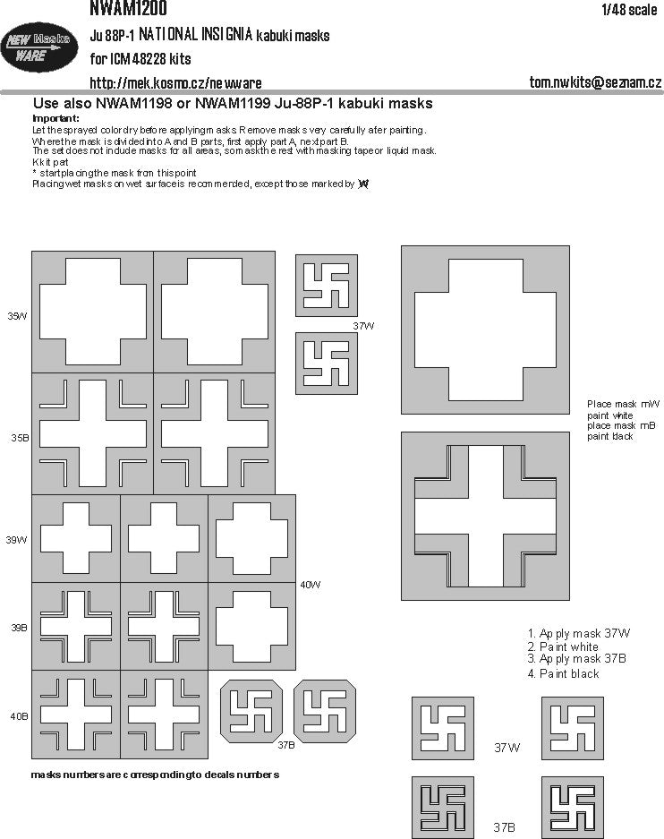 New Ware NWAM1200 1:48 Junkers Ju-88P-1 NATIONAL INSIGNIA kabuki masks