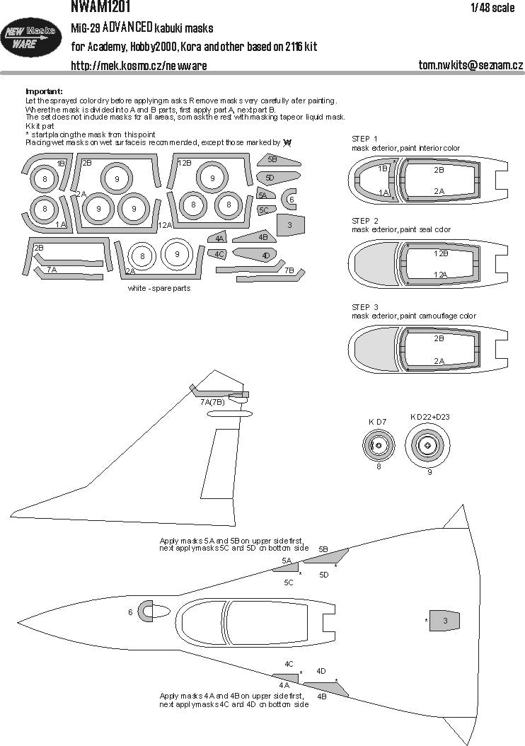 New Ware NWAM1201 1:48 MiG-29A Fulcrum Advanced Kabuki Masks