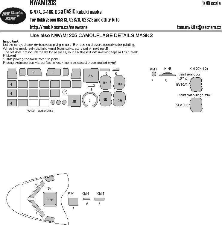 New Ware NWAM1203 1:48 Douglas C-47A/C-48C/DC-3 Basic Masks