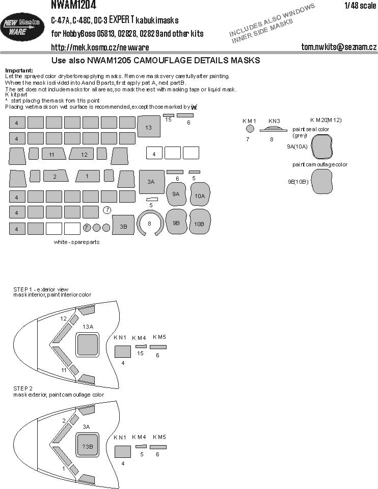 New Ware NWAM1204 1:48 Douglas C-47A/C-48C/DC-3 Expert Masks