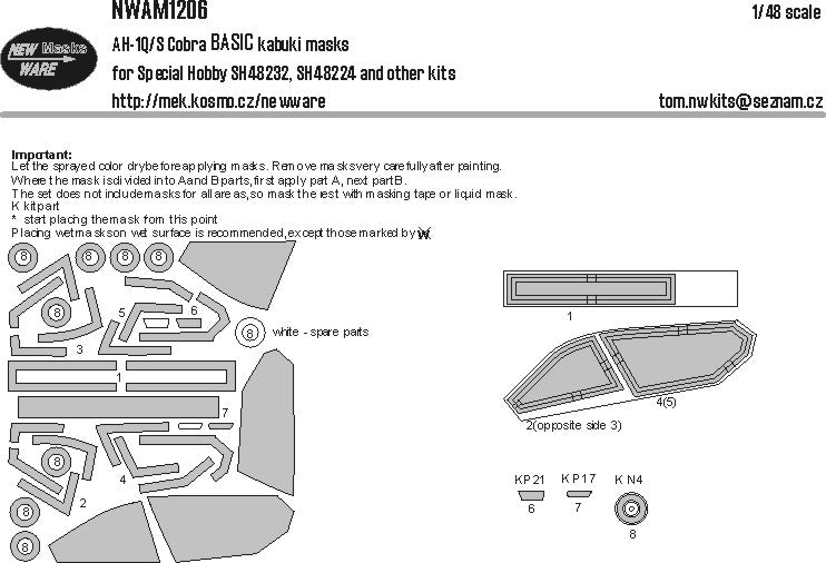 New Ware NWAM1206 1:48 Bell AH-1Q/S Cobra Basic Kabuki Masks